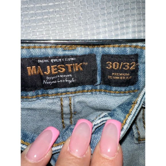 MAJESTIK mens stacked ripped paint splatter jeans Size 30 x 32 - Picture 3 of 4